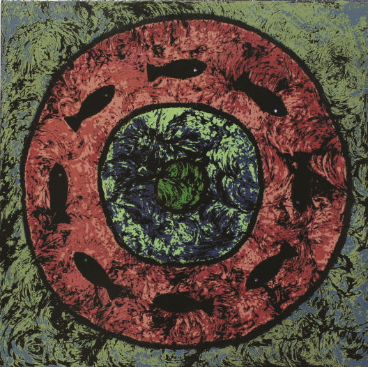 片恋　19㎝×19㎝　木に漆、絞漆、螺鈿　2013