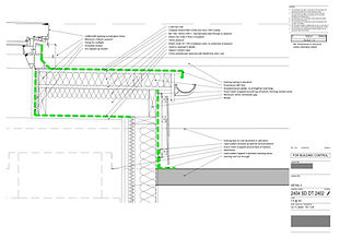 Detailed flat-roof abutment showing ventilation and construction build-ups