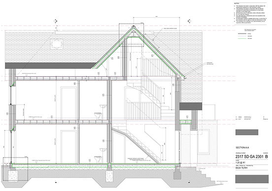 Detailed building section showing coordinated construction information