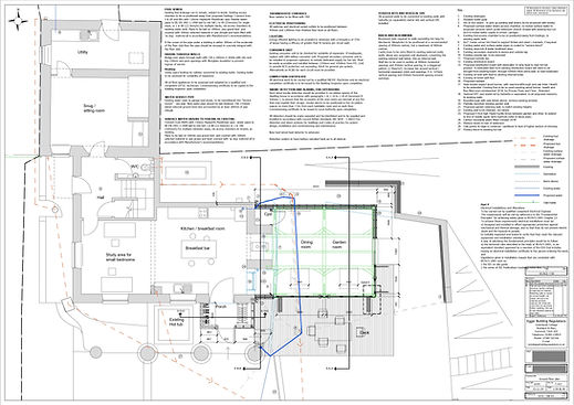 Building Regulations drawing showing coordinated technical information for a residential project