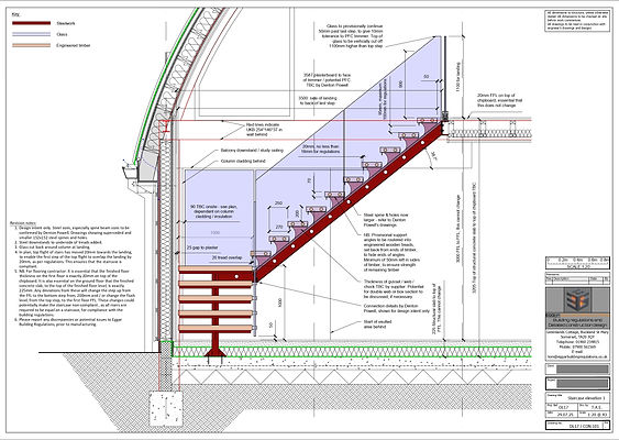 Bespoke staircase construction detail showing technical design and coordination