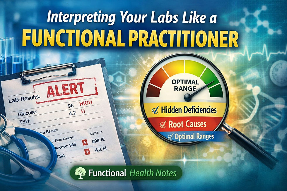 Interpreting your labs like a functional practitioner showing optimal ranges, hidden deficiencies, and root cause health analysis