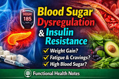 Blood sugar dysregulation and insulin resistance explained with high glucose levels, pancreas illustration, and metabolic health symptoms