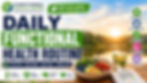 Daily Functional Health Routine infographic showing morning sunlight, healthy whole foods, hydration, movement, sleep, stress management and Functional Health Notes tips for improving energy, gut health, hormone balance, metabolism and overall wellness naturally.