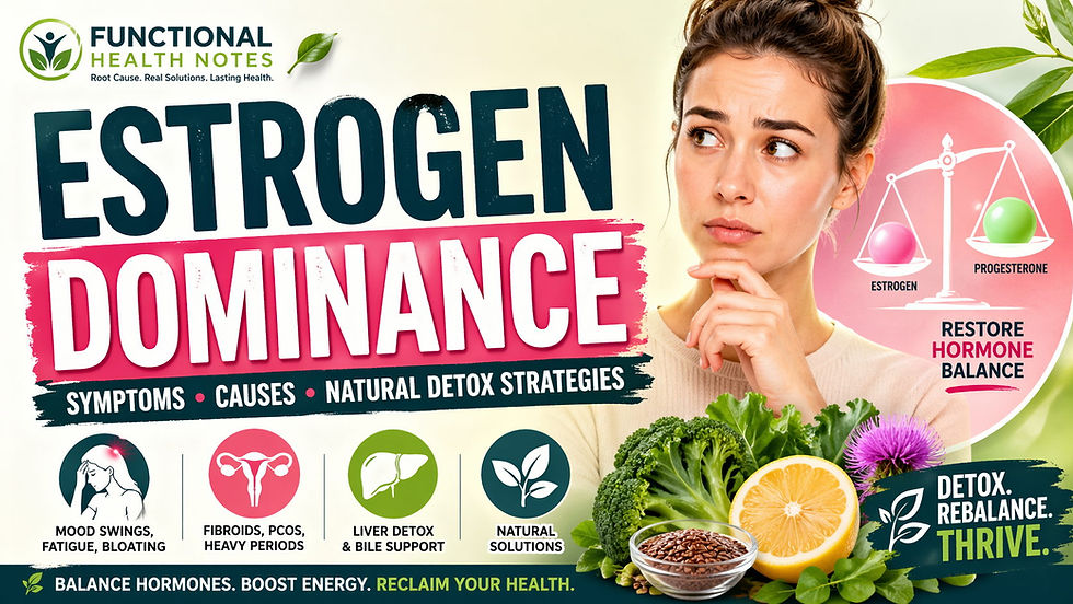 Estrogen dominance symptoms causes and natural detox strategies explained with hormone imbalance signs weight gain mood swings liver detox and hormone balance Functional Health Notes