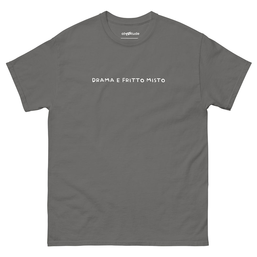 Miniatura: Drama e Fritto Misto T shirt Unisex Stampa Bianca