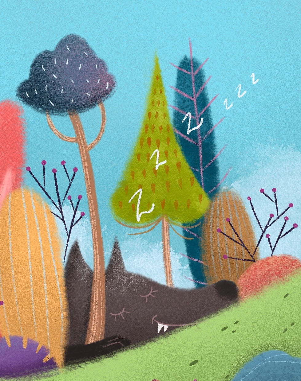 Little Red Riding Hood entering grandmother's room – classic fairy tale illustration