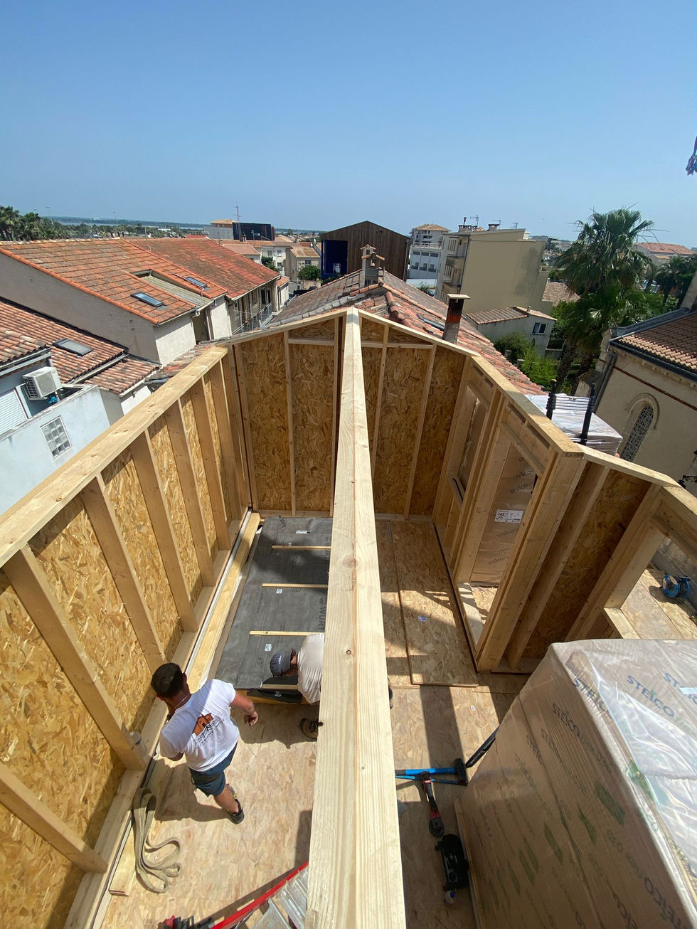 Structure de la surélévation vue depuis le toit