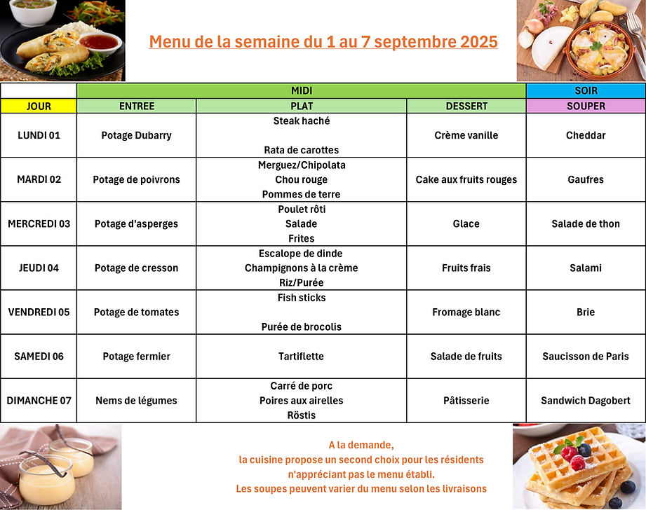 Menu de la semaine du 1 au 7 septembre