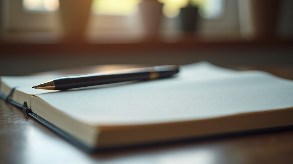 Close-up view of a journal with a pen on it