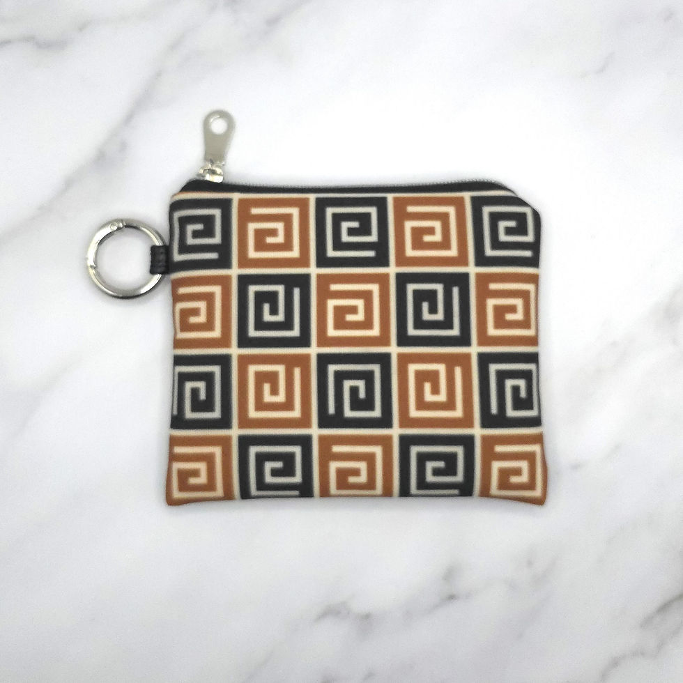 Thumbnail: Greek Key Mini Wallet in Caramel Brown, Off white and Black