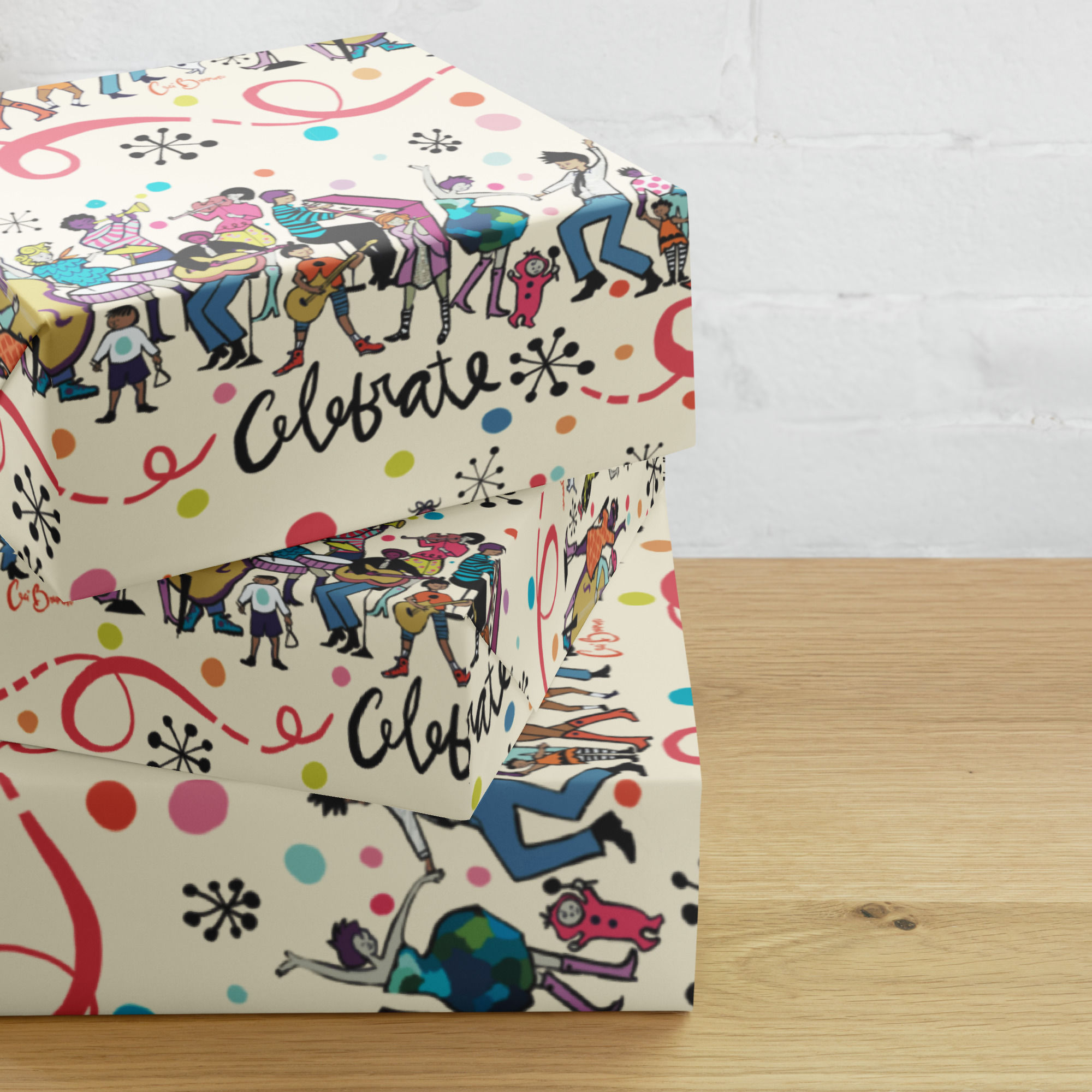 Celebrate Gift Wrap Cream-3 sheets