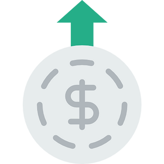 silver coin with a green arrow indicating money growth