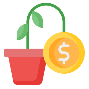 a green plant with a coin as its bud representing money loss