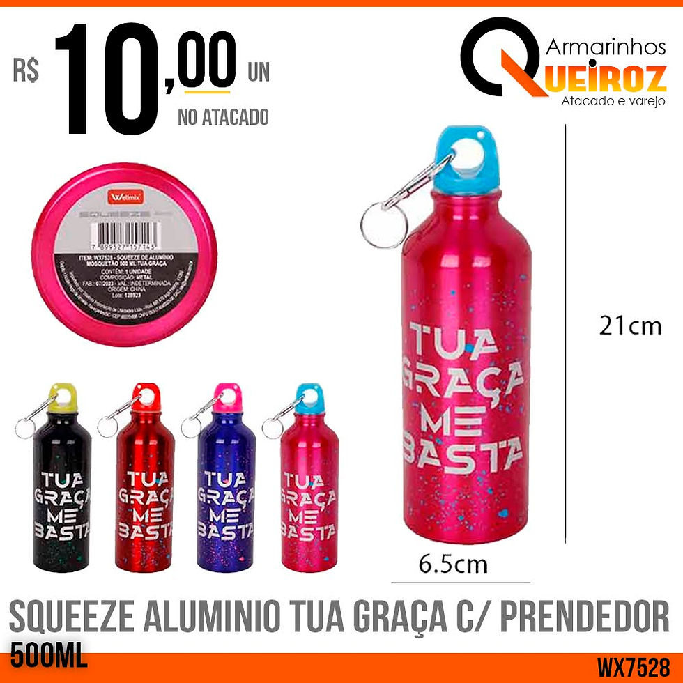 SQUEEZE ALUMÍNIO - TUA GRAÇA C/ PRENDEDOR - 500ML