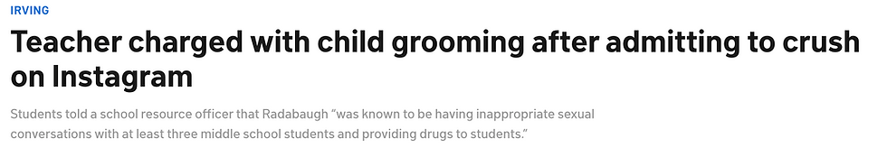 A news headline about a teacher who was charged with child grooming