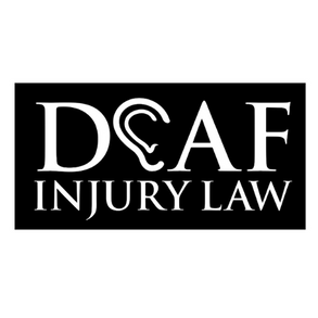 The image shows a logo for DCAF Injury Law. The word DCAF is in large white uppercase serif letters on a black background. The "C" in "DCAF" is stylized to resemble an ear, which visually emphasizes the word "DEAF" — likely a creative play on the firm's name, hinting at legal services tailored for or inclusive of the Deaf and hard-of-hearing community.

Below "DCAF", in slightly smaller capital letters, it reads INJURY LAW, indicating the firm's area of legal specialization.