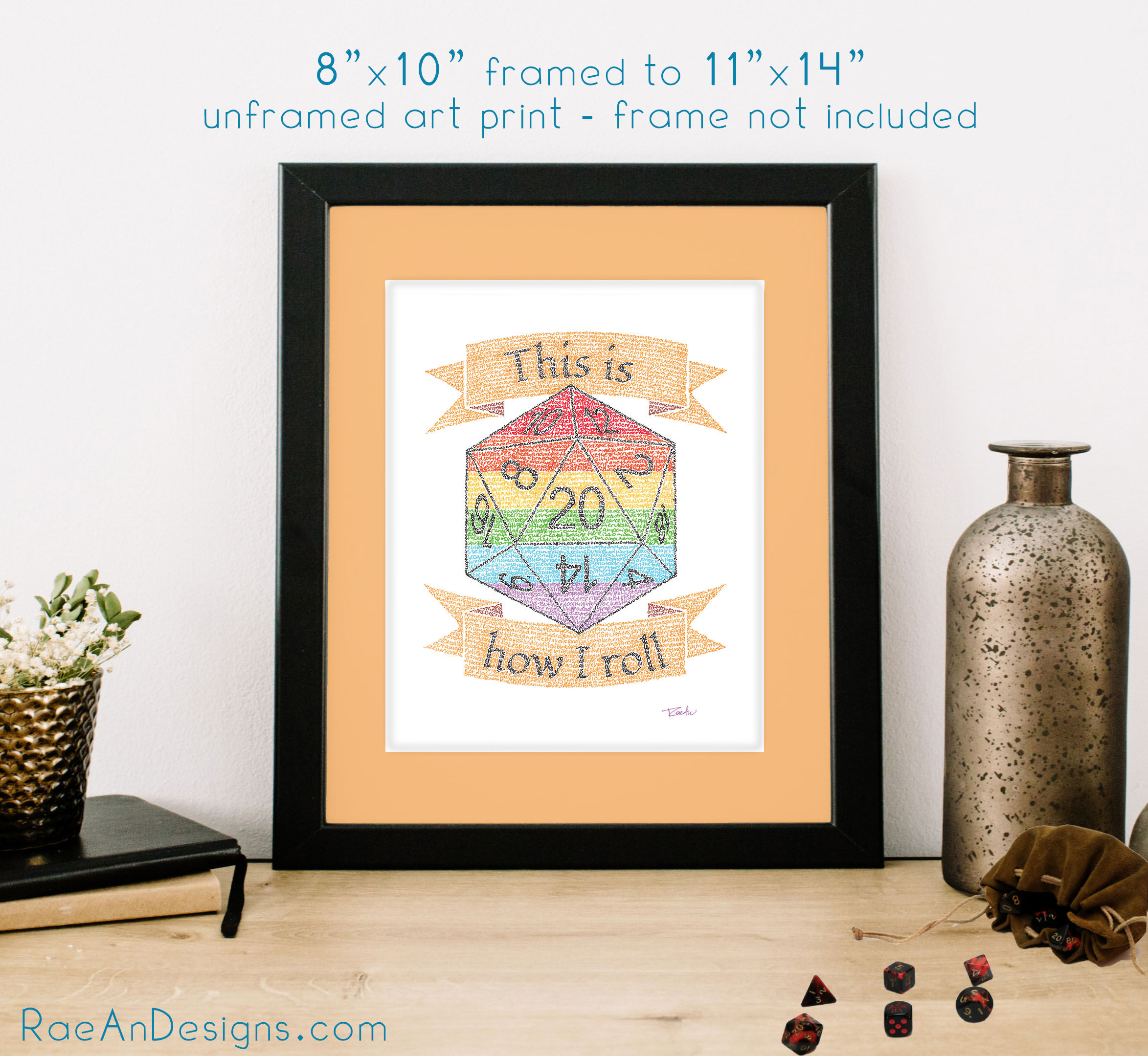 This Is How I Roll Rainbow D20 D&D Micrography Print