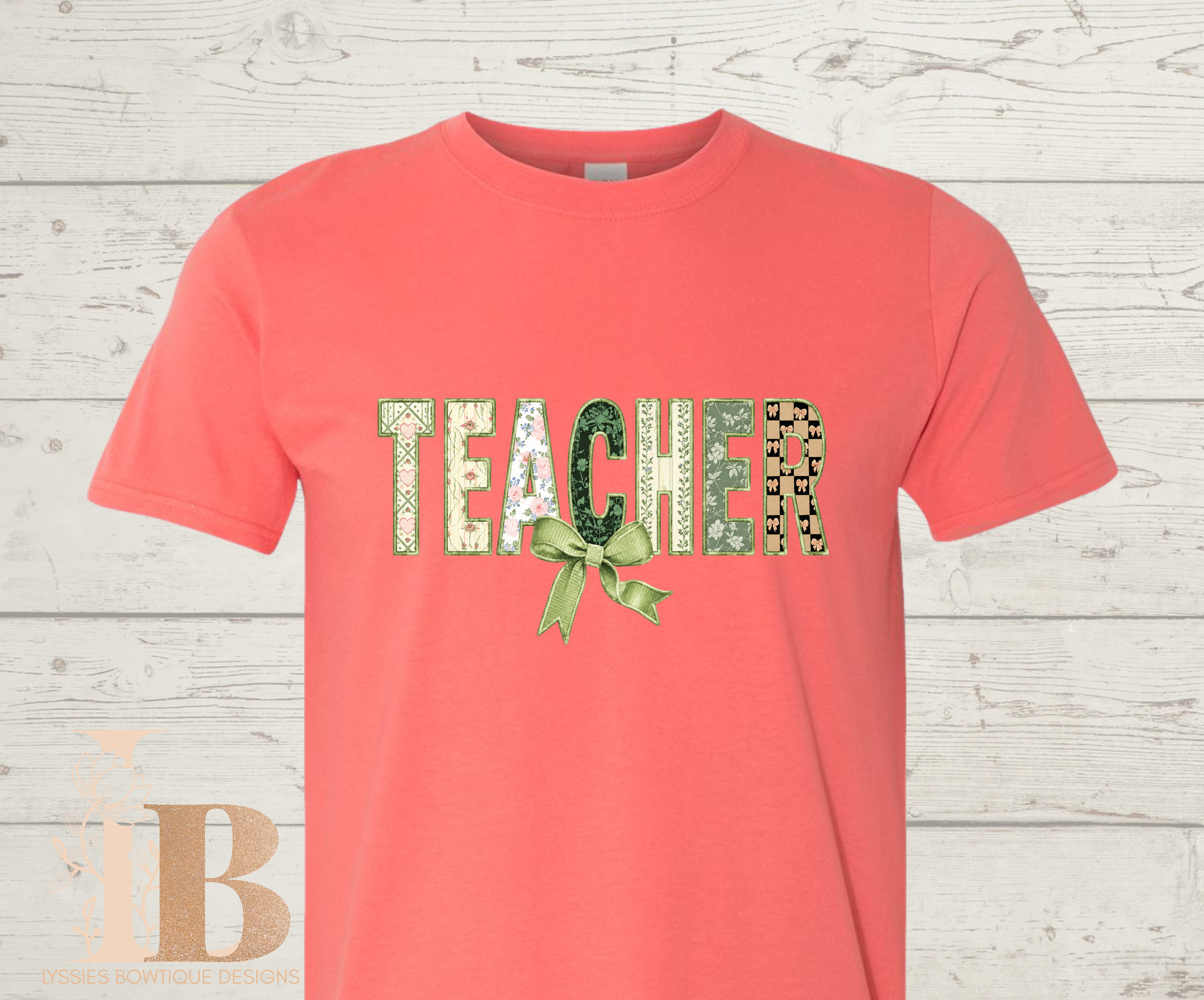 Coral Teacher Stitched-Look