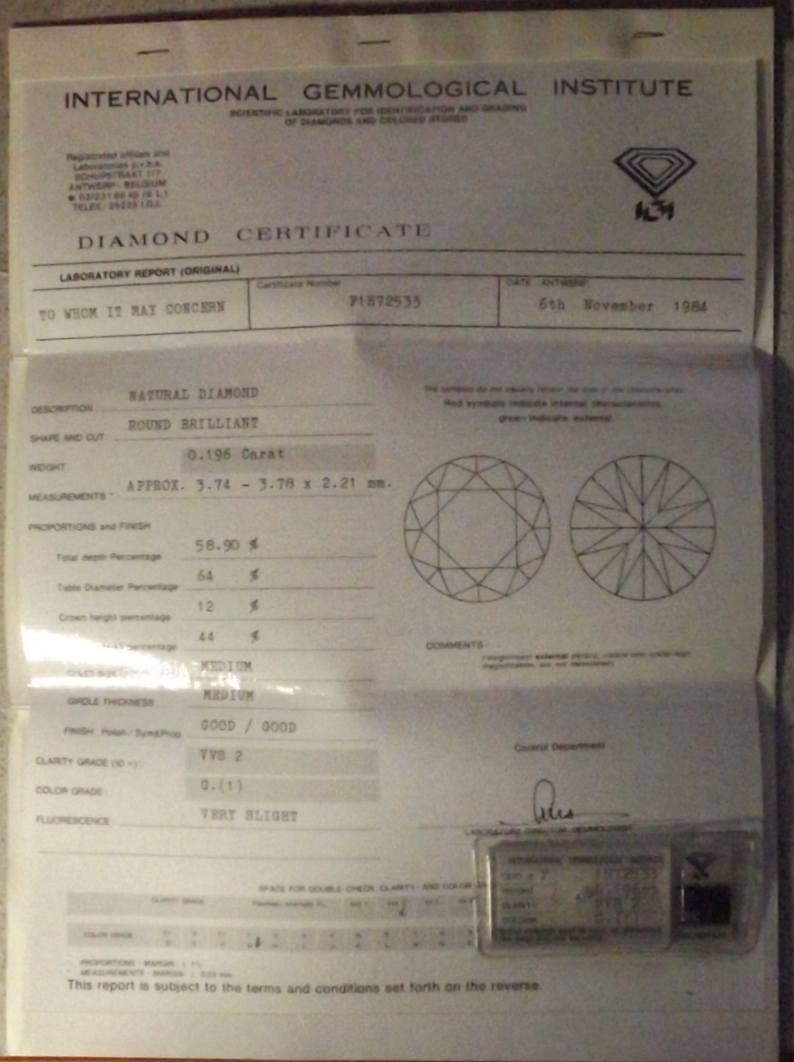 622* Anlage Diamant 0,196 ct im Brillantschliff