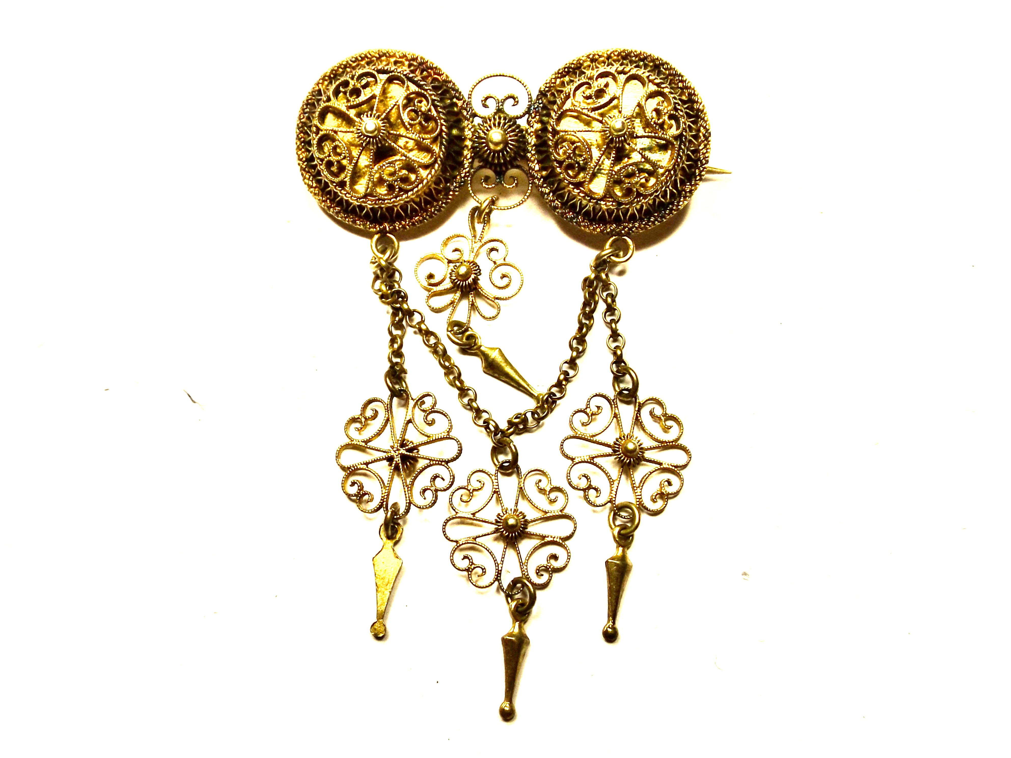 795* Brosche um 1880 Filigran - Silber 830 vergoldet Meisterstempel