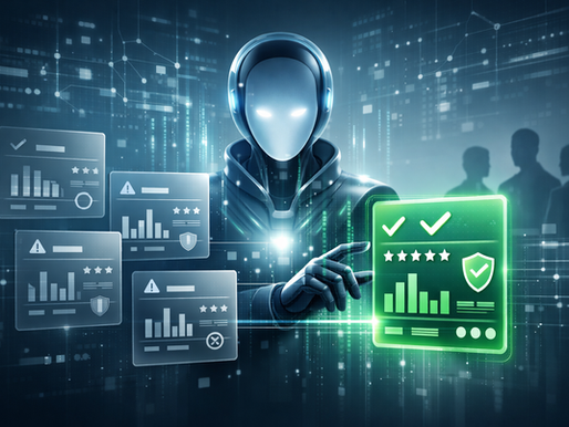 Modern B2B illustration of an intelligent AI agent analyzing multiple brand options displayed as structured data cards, selecting one highlighted in green based on trust, accuracy, and data quality, with data streams, verification icons, and subtle human silhouettes in the background representing AI-first brand decision-making.