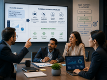 Account Executive and Sales Engineer uncovering business problems behind enterprise SaaS feature requests during customer meeting