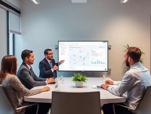 Enterprise SaaS Sales Engineer and Account Executive collaboratively leading a buyer-focused software presentation with executive stakeholders.
