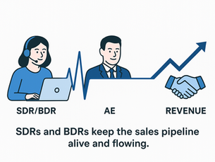 Illustration showing SDRs and BDRs as the heartbeat of the sales pipeline, driving leads toward Account Executives for revenue growth in Asia.