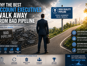Infographic showing a business professional standing at a crossroads between a chaotic “bad pipeline” filled with issues like no urgency, weak discovery, poor alignment, and unclear decision-making, and a clear “high-quality pipeline” path emphasizing focus, alignment, value, and results. The image highlights the costs of weak deals (wasted time, lost focus, inaccurate forecasts, psychological drain) and key strategies such as disciplined qualification, deeper discovery, and focusing on fewer, high-value opportunities.