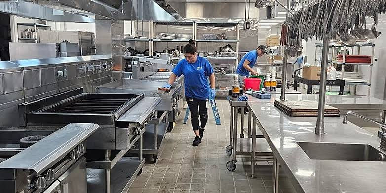 Commercial Final cleaning a kitchen.