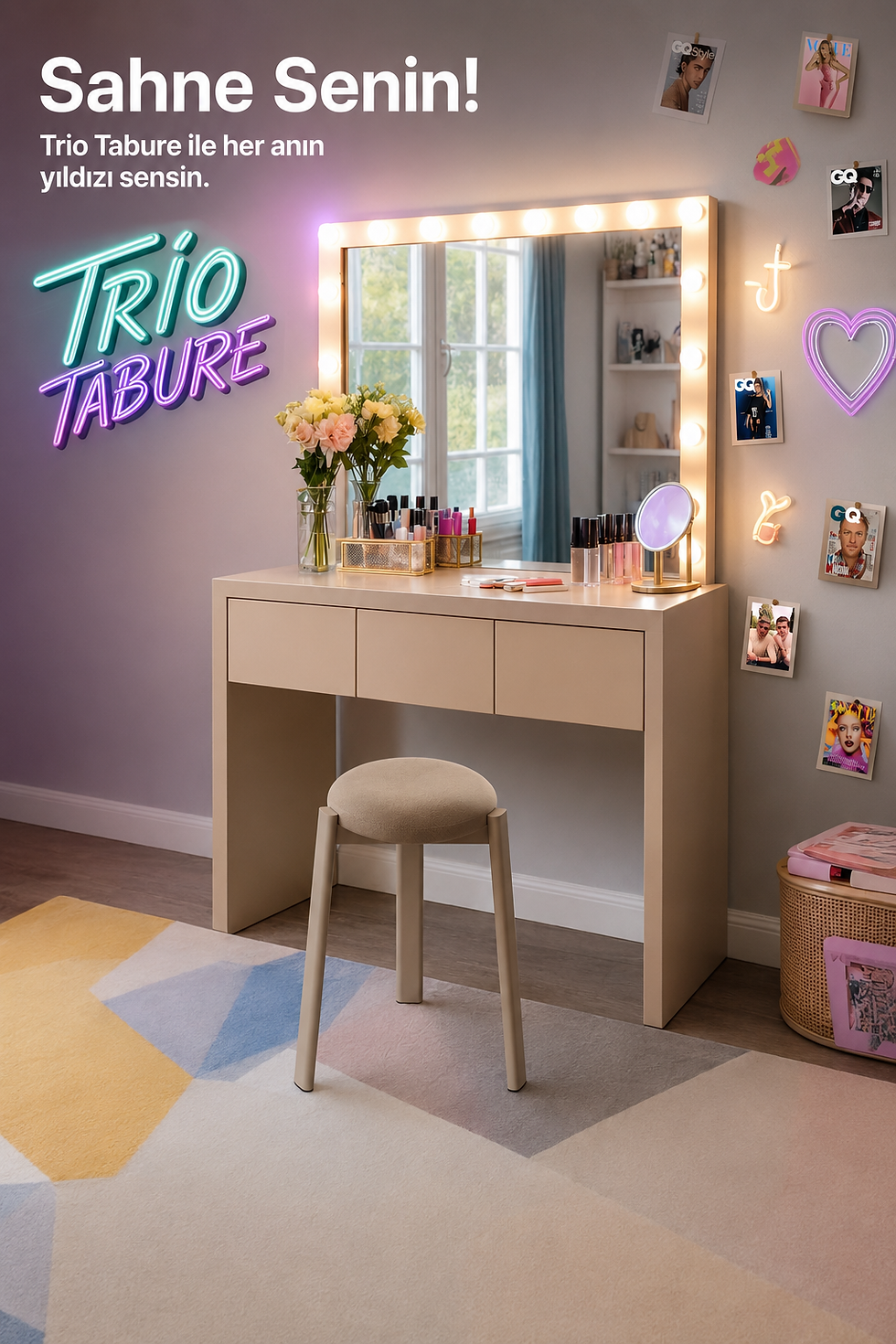 Küçük resim: Trio Tabure – 4’lü Set (Ekru)
