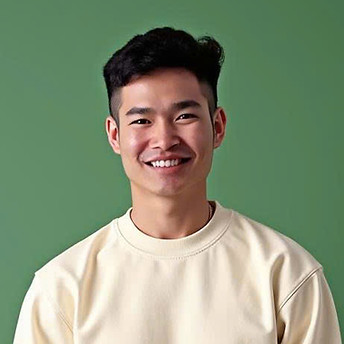 Don, Nail Technician and Artistry Expert at OMG My Nails, smiling in casual attire against a green background