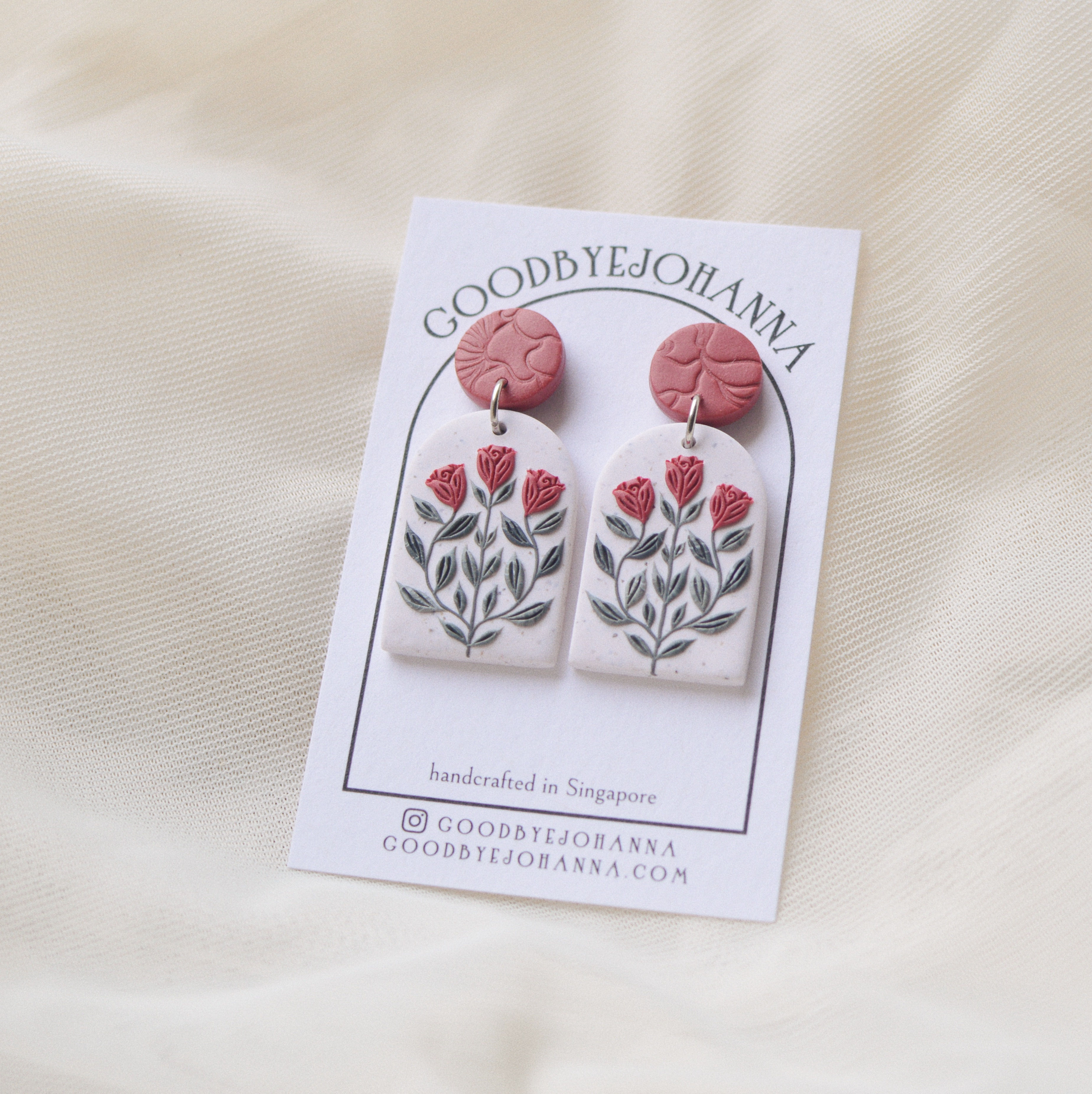 Archway Cerise Floral Earrings Stainless Steel (2)