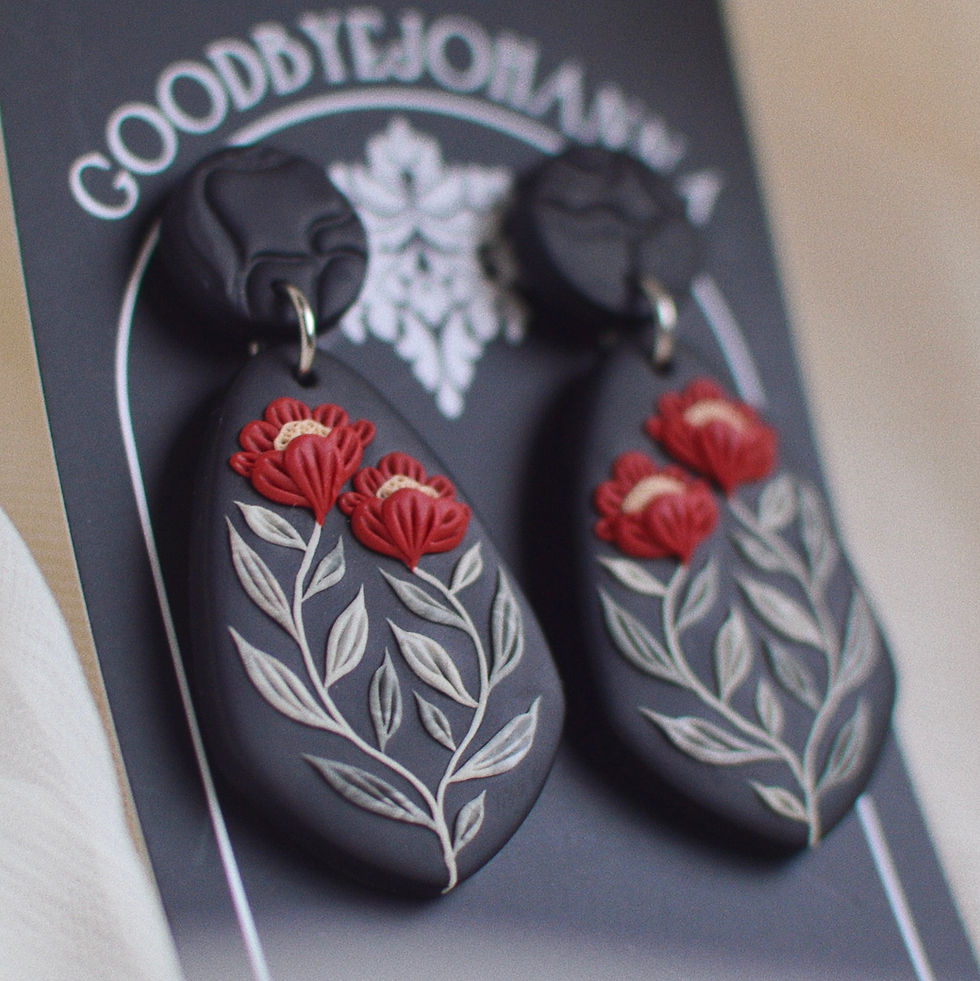Thumbnail: made to order: Black & Red Signature Floral Earrings, 4.8cm