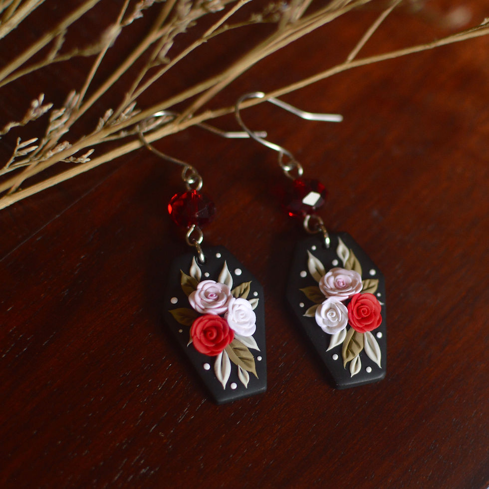 Thumbnail: rose coffin polymer clay earrings