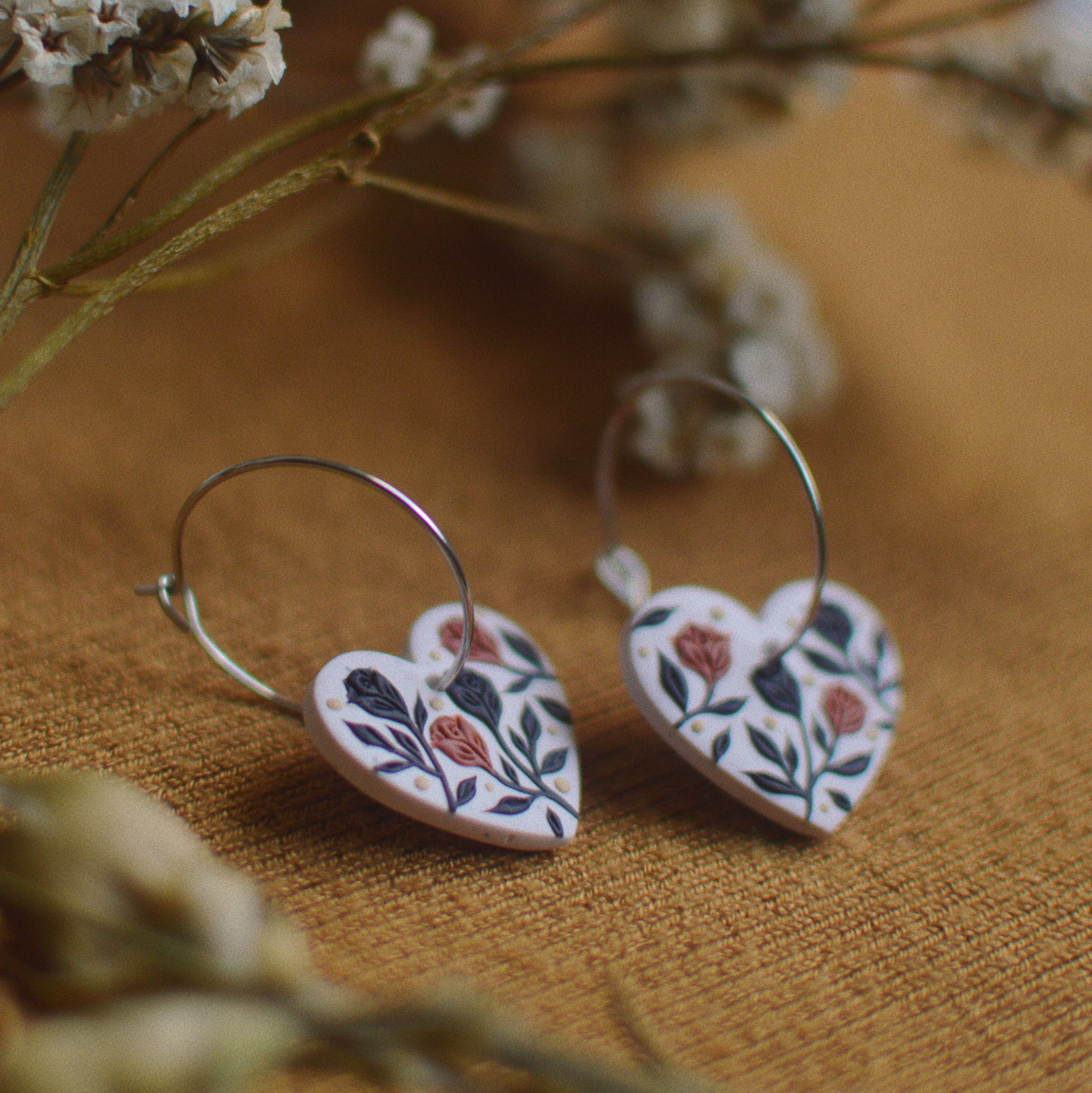 Mini Black & Pink Heart Hoop Dangles