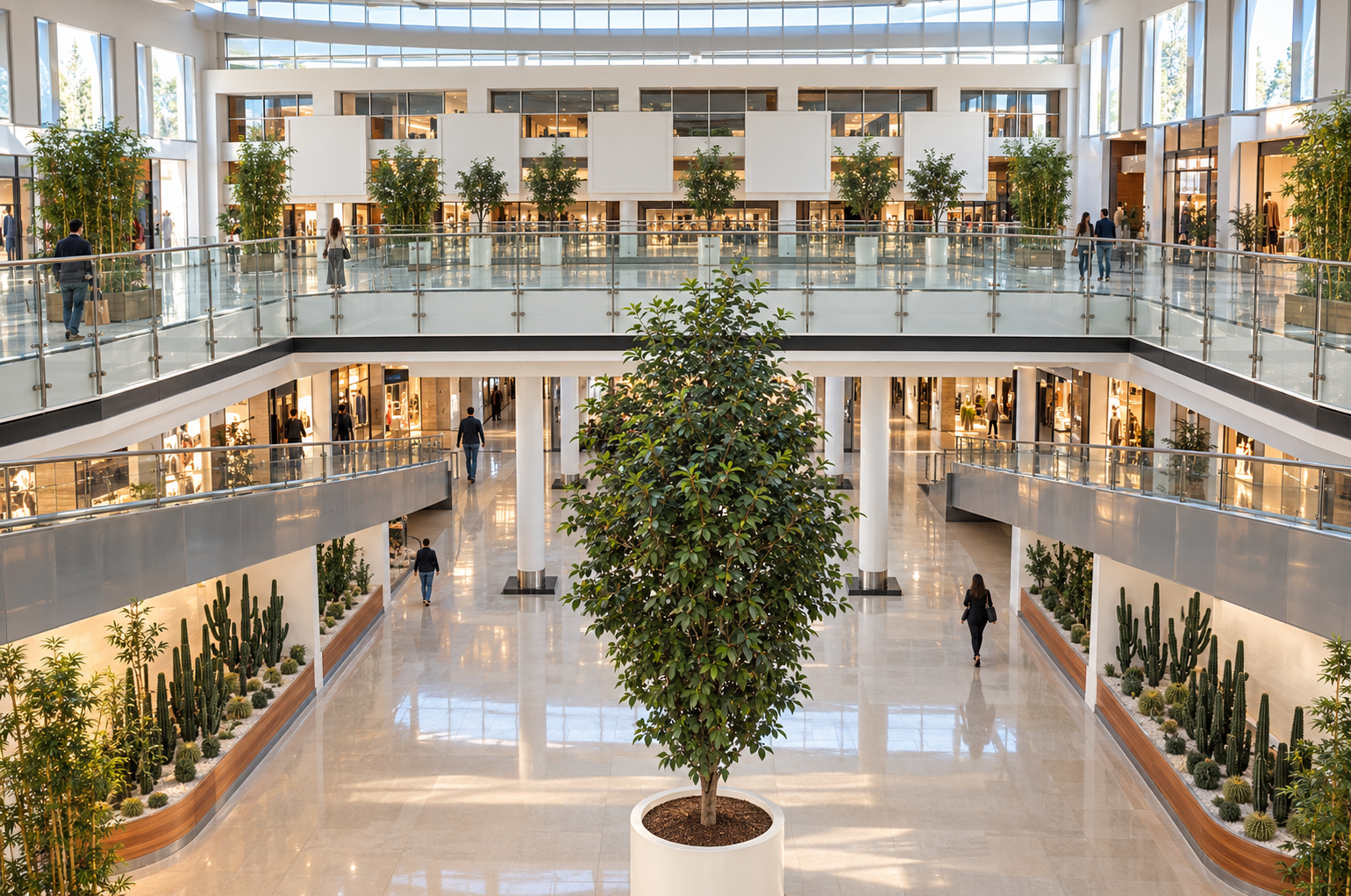Visualization looking from the central atrium towards the main entrance