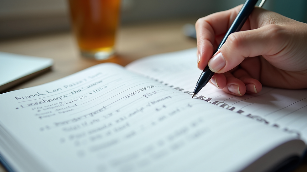 Close-up view of a therapist's notebook with notes on parenting strategies
