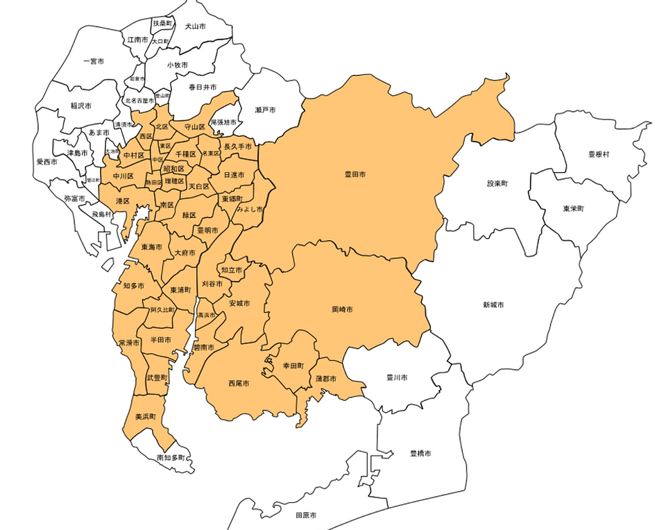 出張サービス対象地域の地図