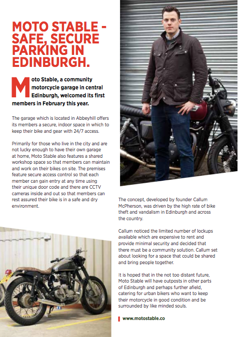 Moto Stable in Scottish Biker Magazine