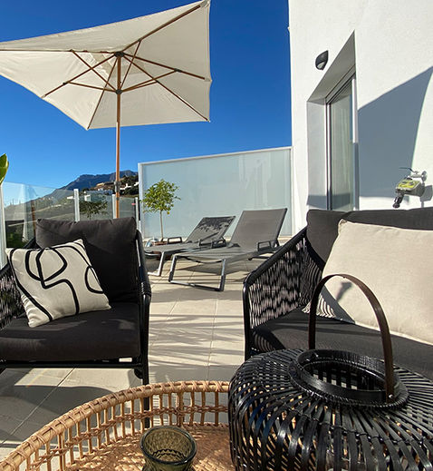 Ferienwohnung in Marbella, 6 Personen, Altos de Los Montereros, Loungebereich obere Terrasse