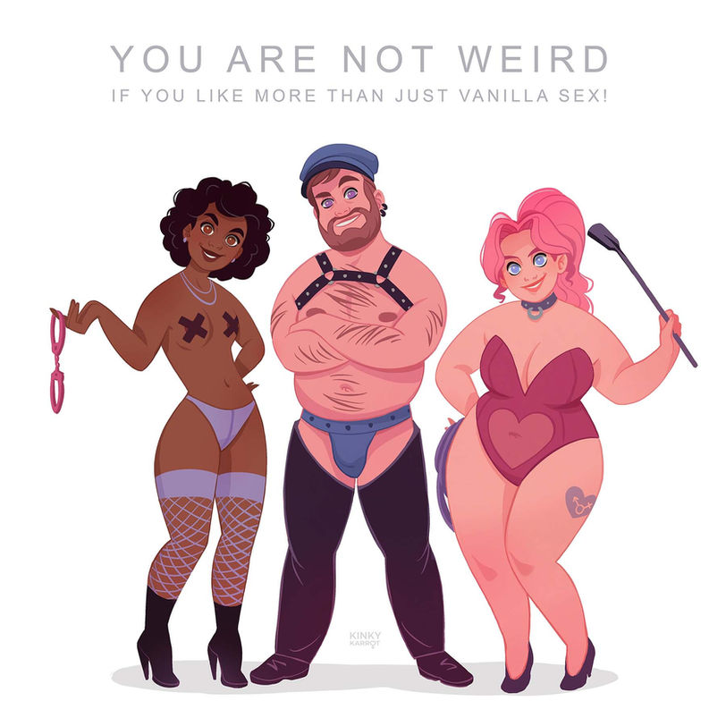an inclusive cartoon design for kinksters that says you are not weird on it