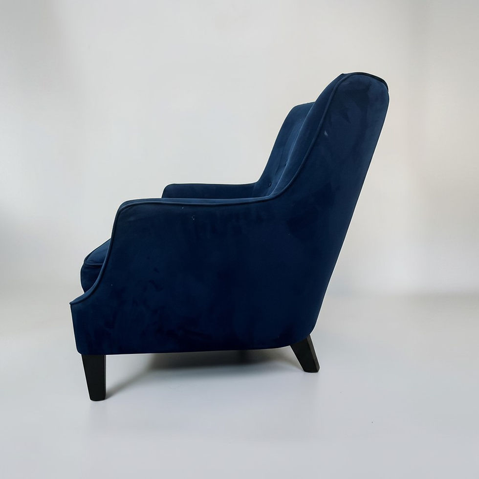 Thumbnail: West Elm Navy Velvet Accent Chair & Ottoman Set