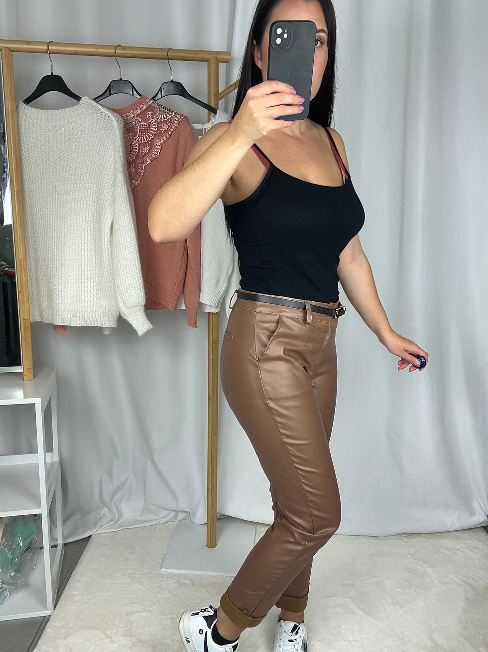 Miniature : Pantalon en Similicuir + Ceinture Camel