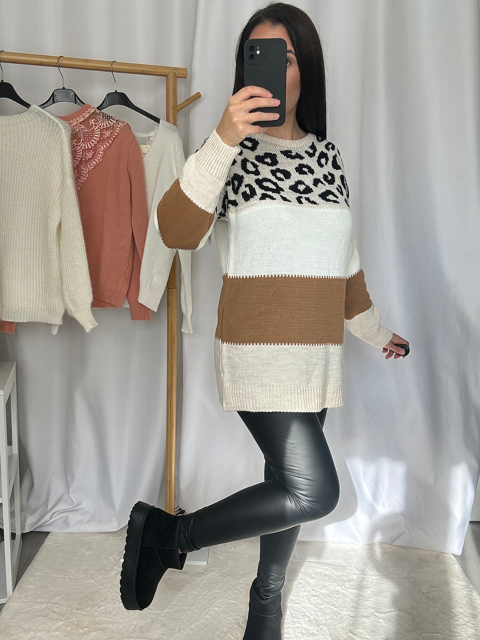 Miniature : Pull Uni et Léopard Crème Camel TU