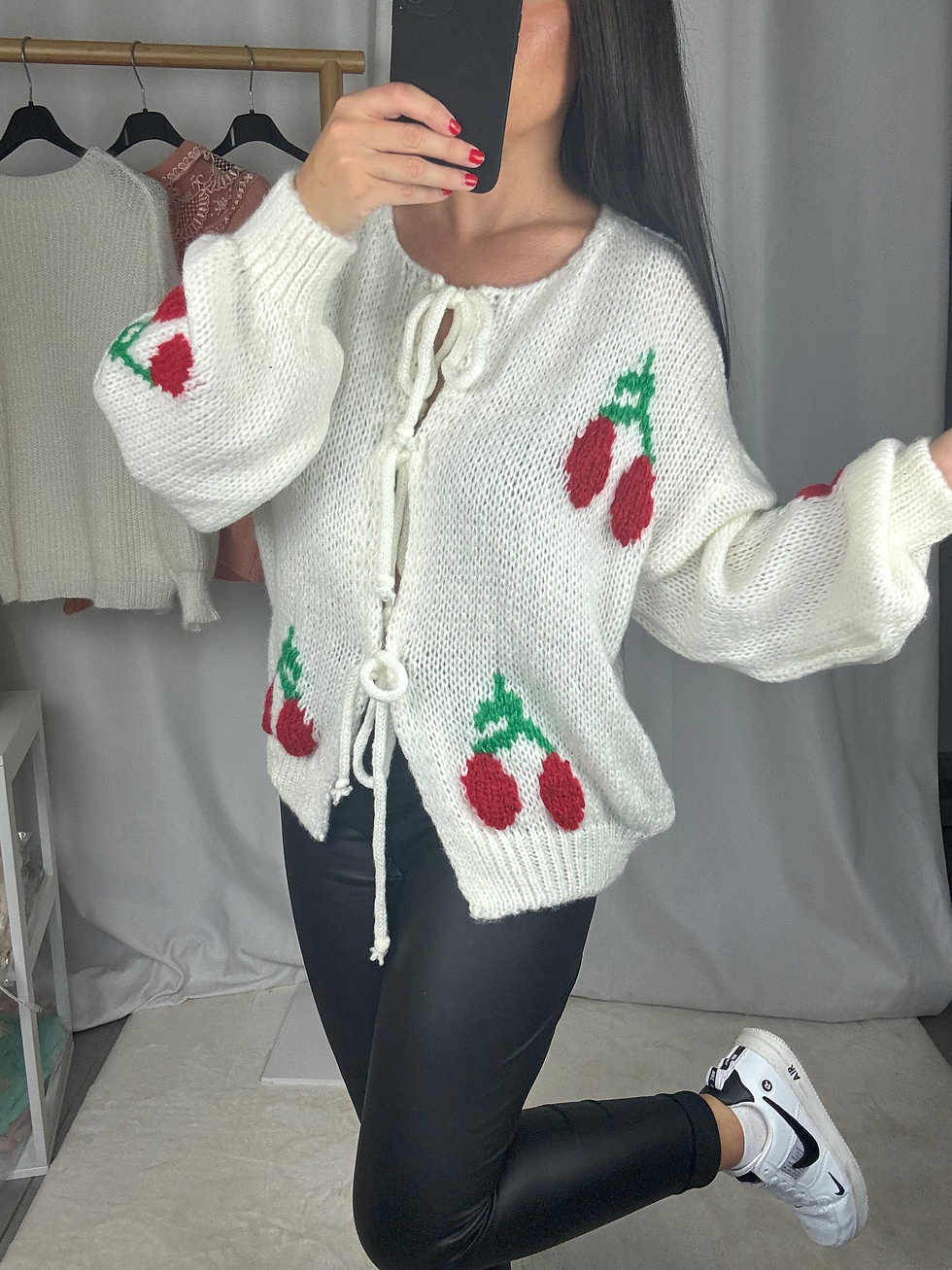 Miniature : Pull Gilet Noeuds Cerises Blanc TU