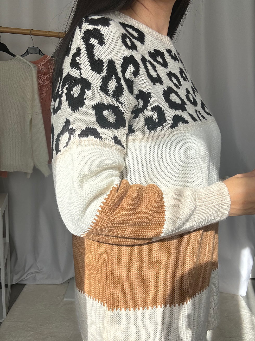Miniature : Pull Uni et Léopard Crème Camel TU