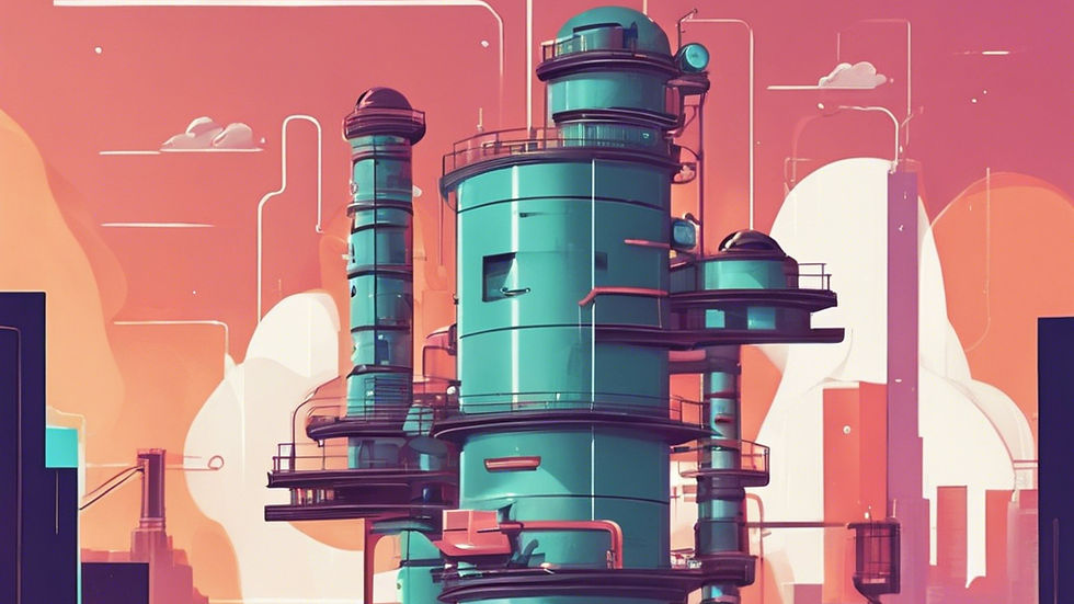 An illustration of the outside a futuristic factory