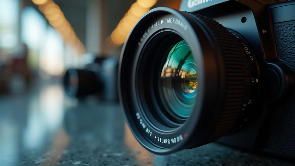 Close-up view of camera lens and sensor